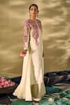 Shop_17:17 by Simmi Saboo_Beige Shimmer Embellished Sequin Round Floral Jacket Kurta With Pant _Online_at_Aza_Fashions