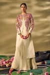 17:17 by Simmi Saboo_Beige Shimmer Embellished Sequin Round Floral Jacket Kurta With Pant _at_Aza_Fashions