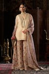 Buy_17:17 by Simmi Saboo_Beige Shimmer Embroidered Sequin Gota Border Butti Short Kurta Flared Pant Set _at_Aza_Fashions