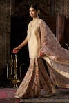 Buy_17:17 by Simmi Saboo_Beige Shimmer Embroidered Sequin Gota Border Butti Short Kurta Flared Pant Set _Online_at_Aza_Fashions