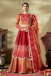 Buy_17:17 by Simmi Saboo_Orange Stripe Shimmer Embroidered Sequin Round Applique Lehenga Set _at_Aza_Fashions