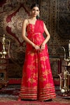 Buy_17:17 by Simmi Saboo_Pink Raw Silk Embroidered Sequin Asymmetric Floral Print Draped Jumpsuit _at_Aza_Fashions