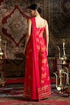 Shop_17:17 by Simmi Saboo_Pink Raw Silk Embroidered Sequin Asymmetric Floral Print Draped Jumpsuit _at_Aza_Fashions