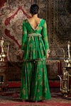 Shop_17:17 by Simmi Saboo_Green Raw Silk Embellished Shell V-neck Floral Print Peplum Kurta With Sharara _at_Aza_Fashions