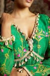 17:17 by Simmi Saboo_Green Raw Silk Embellished Shell V-neck Floral Print Peplum Kurta With Sharara _at_Aza_Fashions