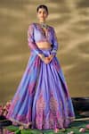 Buy_17:17 by Simmi Saboo_Purple Raw Silk Embroidered Sequin V-neck Floral Print Panelled Lehenga Set _at_Aza_Fashions