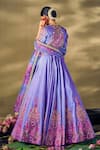 Shop_17:17 by Simmi Saboo_Purple Raw Silk Embroidered Sequin V-neck Floral Print Panelled Lehenga Set _at_Aza_Fashions