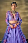 17:17 by Simmi Saboo_Purple Raw Silk Embroidered Sequin V-neck Floral Print Panelled Lehenga Set _at_Aza_Fashions