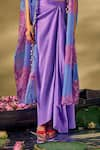 Shop_17:17 by Simmi Saboo_Purple Raw Silk Embroidered Sequin Cape Open Floral Print Draped Skirt Set _Online_at_Aza_Fashions