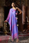 Buy_17:17 by Simmi Saboo_Purple Raw Silk Embroidered Shell One Shoulder Floral Print Kurta With Pant _at_Aza_Fashions