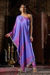 17:17 by Simmi Saboo_Purple Raw Silk Embroidered Shell One Shoulder Floral Print Kurta With Pant _Online_at_Aza_Fashions