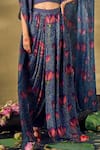 17:17 by Simmi Saboo_Blue Raw Silk Printed Lotus Cape Open Draped Skirt Set _at_Aza_Fashions