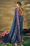 Shop_17:17 by Simmi Saboo_Blue Raw Silk Printed Lotus Halter Neck Saree With Blouse _at_Aza_Fashions