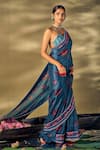 Buy_17:17 by Simmi Saboo_Blue Raw Silk Printed Lotus Halter Neck Saree With Blouse _Online_at_Aza_Fashions