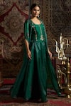 Buy_17:17 by Simmi Saboo_Green Raw Silk Embroidered Threadwork Cape Open Floral Print Gharara Set _at_Aza_Fashions