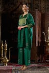 17:17 by Simmi Saboo_Green Raw Silk Embroidered Shell Notched Floral Print Kurta With Pant _Online_at_Aza_Fashions