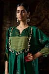 Buy_17:17 by Simmi Saboo_Green Raw Silk Embroidered Shell Notched Floral Print Kurta With Pant _Online_at_Aza_Fashions