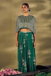 Buy_17:17 by Simmi Saboo_Green Raw Silk Embroidered Thread Cape Round Bead Sequin Pleated Skirt Set _at_Aza_Fashions