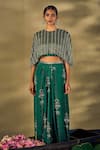 Shop_17:17 by Simmi Saboo_Green Raw Silk Embroidered Thread Cape Round Bead Sequin Pleated Skirt Set _at_Aza_Fashions