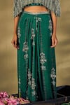 17:17 by Simmi Saboo_Green Raw Silk Embroidered Thread Cape Round Bead Sequin Pleated Skirt Set _Online_at_Aza_Fashions