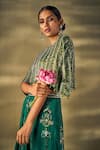 Shop_17:17 by Simmi Saboo_Green Raw Silk Embroidered Thread Cape Round Bead Sequin Pleated Skirt Set _Online_at_Aza_Fashions