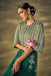 17:17 by Simmi Saboo_Green Raw Silk Embroidered Thread Cape Round Bead Sequin Pleated Skirt Set _at_Aza_Fashions