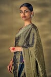 17:17 by Simmi Saboo_Black Raw Silk Embellished Thread Round Striped Saree With Embroidered Blouse _Online_at_Aza_Fashions