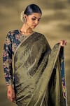 Buy_17:17 by Simmi Saboo_Black Raw Silk Embellished Thread Round Striped Saree With Embroidered Blouse _Online_at_Aza_Fashions