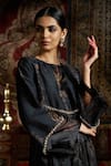 17:17 by Simmi Saboo_Black Raw Silk Embellished Pearl Round Floral Print Pleated Kurta With Pant _at_Aza_Fashions