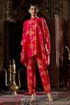 Buy_17:17 by Simmi Saboo_Pink Raw Silk Embellished Bead Mandarin Collar Floral Print Kaftan With Pant _at_Aza_Fashions