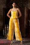 Buy_17:17 by Simmi Saboo_Yellow Raw Silk Embellished Sequin Scoop Floral Print Panelled Corset With Pant _at_Aza_Fashions