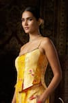 Buy_17:17 by Simmi Saboo_Yellow Raw Silk Embellished Sequin Scoop Floral Print Panelled Corset With Pant 