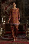 Buy_17:17 by Simmi Saboo_Yellow Raw Silk Embellished Pearl Round Floral Print Kurta With Pant _at_Aza_Fashions