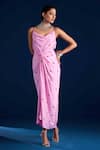 Buy_Aapro_Pink Soft Modal Satin Tie-dye Bandhani Sweetheart Cowl Adila Twist Draped Dress _at_Aza_Fashions