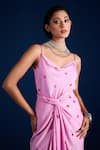 Buy_Aapro_Pink Soft Modal Satin Tie-dye Bandhani Sweetheart Cowl Adila Twist Draped Dress _Online_at_Aza_Fashions