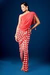 Aapro_Red Vegan Crepe Embellished Checks One Shoulder Seona Checkered Draped Dress _Online_at_Aza_Fashions