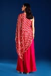 Shop_Aapro_Red Soft Modal Cotton Satin Woven Stripe One Shoulder Eraya Concept Saree Gown _at_Aza_Fashions