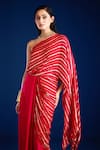 Buy_Aapro_Red Soft Modal Cotton Satin Woven Stripe One Shoulder Eraya Concept Saree Gown _Online_at_Aza_Fashions