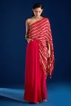 Shop_Aapro_Red Soft Modal Cotton Satin Woven Stripe One Shoulder Eraya Concept Saree Gown _Online_at_Aza_Fashions