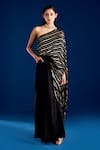 Buy_Aapro_Black Soft Modal Cotton Satin Woven Stripe One Zahavi Concept Saree Gown _at_Aza_Fashions