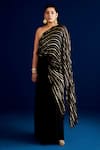 Aapro_Black Soft Modal Cotton Satin Woven Stripe One Zahavi Concept Saree Gown _Online_at_Aza_Fashions