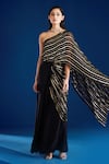 Buy_Aapro_Black Soft Modal Cotton Satin Woven Stripe One Zahavi Concept Saree Gown _Online_at_Aza_Fashions