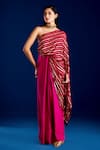 Buy_Aapro_Magenta Soft Modal Cotton Satin Woven Stripe One Ziora Draped Concept Saree Gown _at_Aza_Fashions