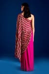 Shop_Aapro_Magenta Soft Modal Cotton Satin Woven Stripe One Ziora Draped Concept Saree Gown _at_Aza_Fashions