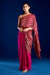 Aapro_Magenta Soft Modal Cotton Satin Woven Stripe One Ziora Draped Concept Saree Gown _Online_at_Aza_Fashions