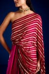 Buy_Aapro_Magenta Soft Modal Cotton Satin Woven Stripe One Ziora Draped Concept Saree Gown _Online_at_Aza_Fashions