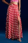 Aapro_Red 100% Cotton Checks Sweetheart Kiana Checkered Slit Skirt With Bustier _Online_at_Aza_Fashions