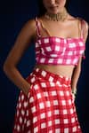 Buy_Aapro_Red 100% Cotton Checks Sweetheart Kiana Checkered Slit Skirt With Bustier _Online_at_Aza_Fashions