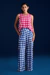 Buy_Aapro_Pink 100% Cotton Block Print Checks Round Zai Checkered High-low Top With Pant _at_Aza_Fashions