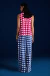 Shop_Aapro_Pink 100% Cotton Block Print Checks Round Zai Checkered High-low Top With Pant _at_Aza_Fashions